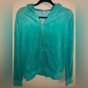 JUICY COUTURE Teal Turquoise Blue Velour Hoodie JUICY COUTURE Hoodie